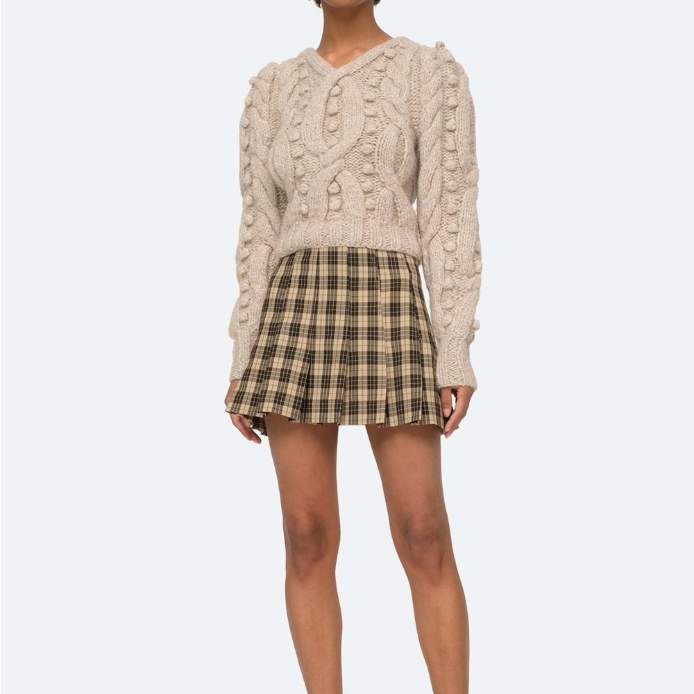 Sea New York Beige Plaid Mini Skirt
